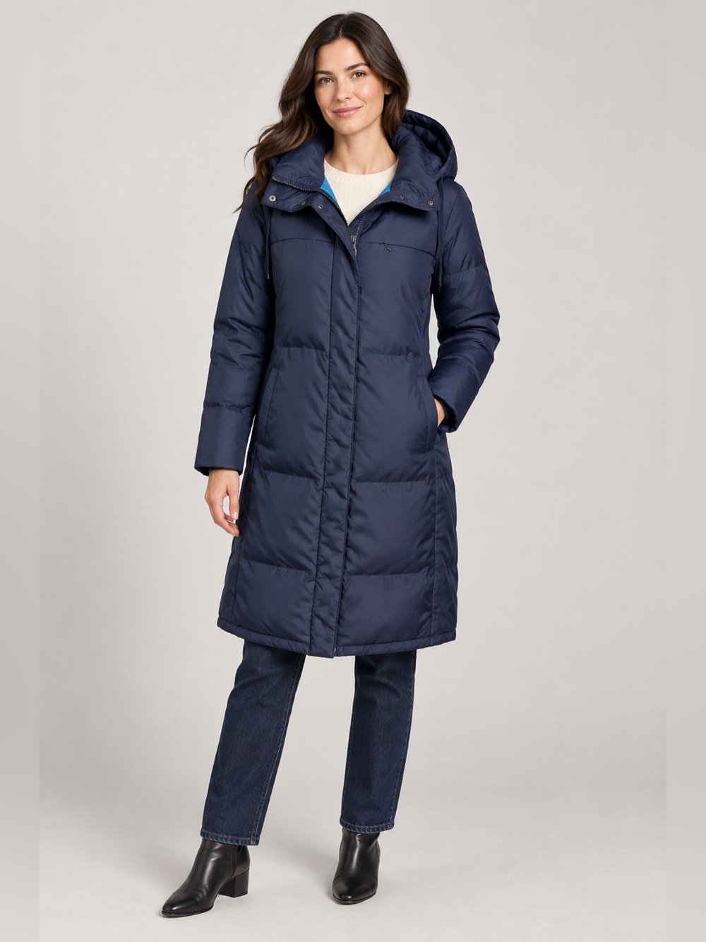 Gap M Tall Navy Blue 75% Down Hooded Long Puffer Coat Parka